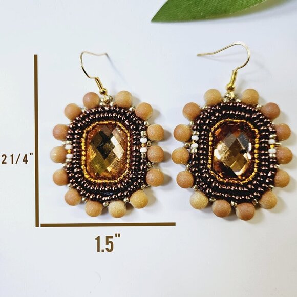 2/$27 | Orange and Bronze Shield Beaded Indigenous Hoop Earrings | Handmade - Picture 5 of 7